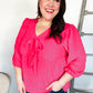 Stay With Me Pink V Neck Ribbon Bow Babydoll Woven Blouse
