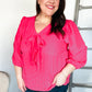 Stay With Me Pink V Neck Ribbon Bow Babydoll Woven Blouse