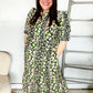 Hello Beautiful Black & Green Ruffled Notch Neck Babydoll Smocked Midi Dress