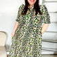 Hello Beautiful Black & Green Ruffled Notch Neck Babydoll Smocked Midi Dress