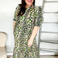 Hello Beautiful Black & Green Ruffled Notch Neck Babydoll Smocked Midi Dress