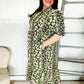 Hello Beautiful Black & Green Ruffled Notch Neck Babydoll Smocked Midi Dress