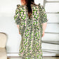 Hello Beautiful Black & Green Ruffled Notch Neck Babydoll Smocked Midi Dress