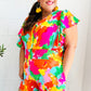 Under The Sun Abstract Floral Smocked Waist V Neck Flutter Sleeve Romper
