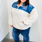 Good Vibes Denim & Ivory Patchwork Sherpa Half Zip Pullover