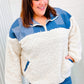 Good Vibes Denim & Ivory Patchwork Sherpa Half Zip Pullover