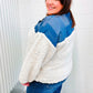 Good Vibes Denim & Ivory Patchwork Sherpa Half Zip Pullover