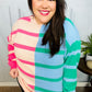 Perfectly Poised Blush & Blue Stripe Color Block Knit Sweater