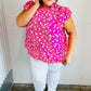 Hot Pink Floral Mock Neck Double Flutter Sleeve Top