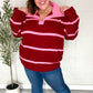 Fall For You Crimson Stripe Notched Neck Collared Oversized Sweater