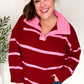 Fall For You Crimson Stripe Notched Neck Collared Oversized Sweater