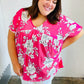 Fuchsia Floral V Neck Dolman Top