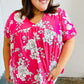 Fuchsia Floral V Neck Dolman Top