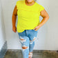Yellow Wide Rib Frilled Short Sleeve Yoke Top