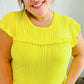 Yellow Wide Rib Frilled Short Sleeve Yoke Top
