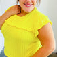 Yellow Wide Rib Frilled Short Sleeve Yoke Top