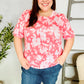 Spring Vibes Coral Wavy Rib Puff Short Sleeves Floral Top