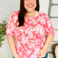 Spring Vibes Coral Wavy Rib Puff Short Sleeves Floral Top