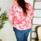 Spring Vibes Coral Wavy Rib Puff Short Sleeves Floral Top
