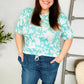 Spring Vibes Mint Wavy Rib Puff Short Sleeves Floral Top