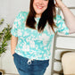 Spring Vibes Mint Wavy Rib Puff Short Sleeves Floral Top