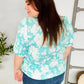 Spring Vibes Mint Wavy Rib Puff Short Sleeves Floral Top
