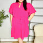 Star Struck Fuchsia Notched Neck Balloon Sleeve Sash Belt Mini Dress