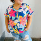 Navy & Yellow Tropical Floral V Neck Top