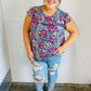 Navy Floral Print Frilled Short Sleeve Yoke Top