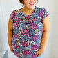Navy Floral Print Frilled Short Sleeve Yoke Top