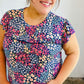 Navy Floral Print Frilled Short Sleeve Yoke Top