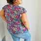 Navy Floral Print Frilled Short Sleeve Yoke Top