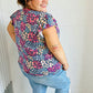 Navy Floral Print Frilled Short Sleeve Yoke Top