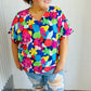 Time For Sun Navy Multicolor Tropical Print V Neck Top