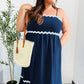 Bold & Sassy Navy Square Neck Ric Rac Trim Adjustable Straps Maxi