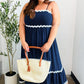Bold & Sassy Navy Square Neck Ric Rac Trim Adjustable Straps Maxi