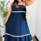 Bold & Sassy Navy Square Neck Ric Rac Trim Adjustable Straps Maxi