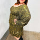 Dazzling Black Gold Foiled Smocked Fit & Flare Dress