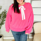 Pretty In Pink French Terry Bow Tie Drop Shoulder Pullover