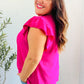 Summer Days Fuchsia Banded V Neck Flutter Sleeve Top