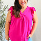 Summer Days Fuchsia Banded V Neck Flutter Sleeve Top