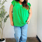 Sunny Days Kelly Green Banded V Neck Flutter Sleeve Top