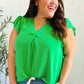 Sunny Days Kelly Green Banded V Neck Flutter Sleeve Top