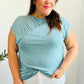 Charming in Aqua Asymmetrical Shirred Modal Top
