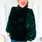 Under the Lights Green Velvet & Sequin Frill Mock Neck Top