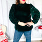 Under the Lights Green Velvet & Sequin Frill Mock Neck Top