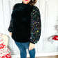 Under the Lights Green Velvet & Sequin Frill Mock Neck Top