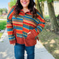 Casual Living Rust & Teal Striped Two Tone Knit Pocketed Top
