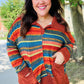 Casual Living Rust & Teal Striped Two Tone Knit Pocketed Top