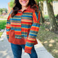Casual Living Rust & Teal Striped Two Tone Knit Pocketed Top
